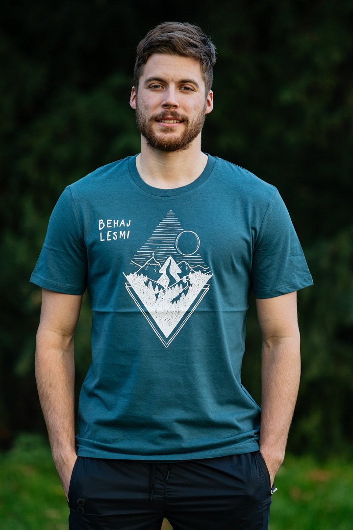 Petrolejové pánské tričko Behaj lesmi kolekce 2022 kosočtverec