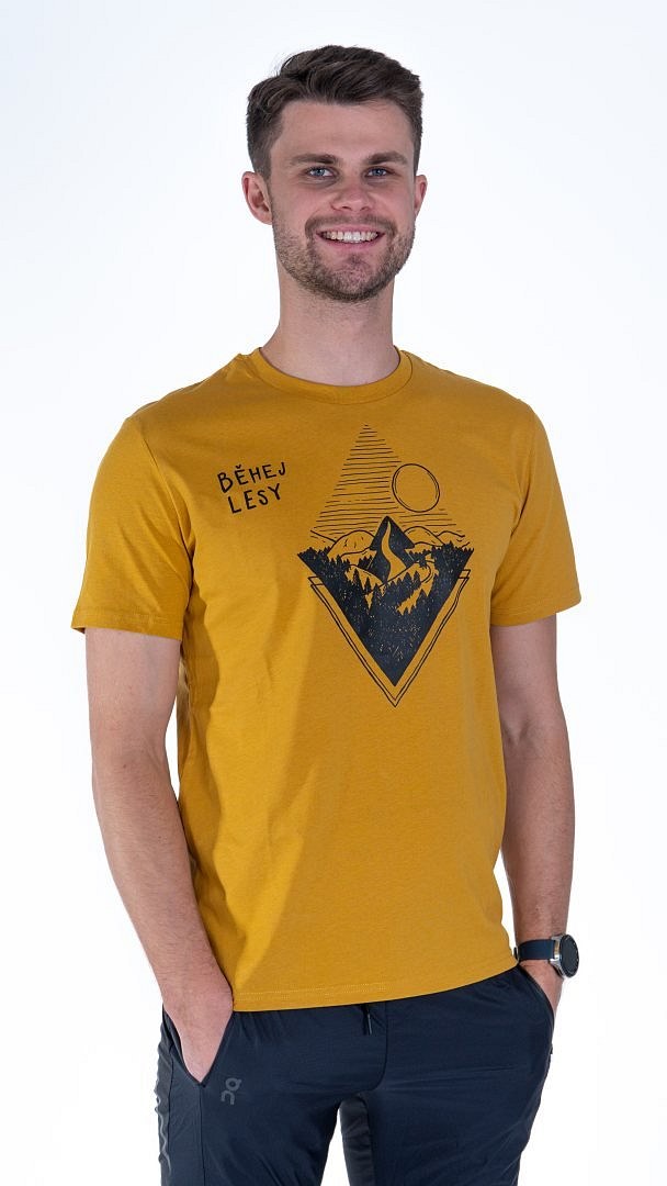 Žluté pánské tričko Běhej lesy  kosočtverec